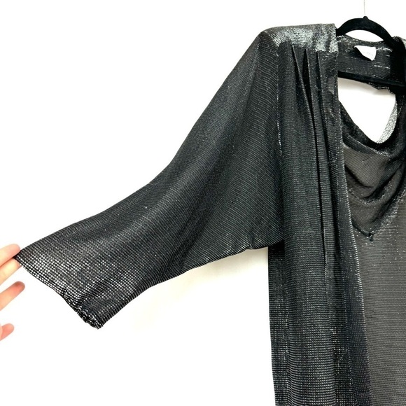 Vintage Joni Blair of California Sz L Silver Metallic Open Front Cardigan Top - Picture 2 of 14